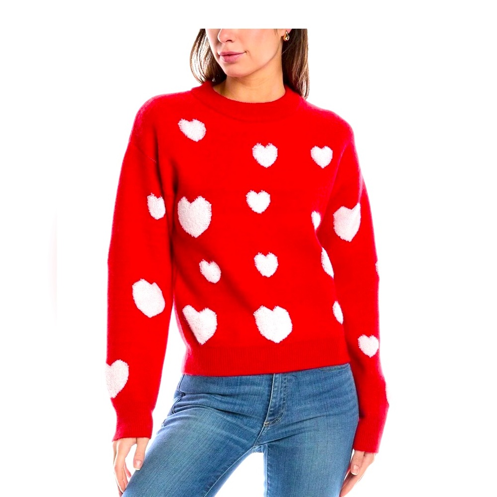 Nanette Lepore Sweater Red With Hearts Romantic Valentine Love Travel Cozy Soft